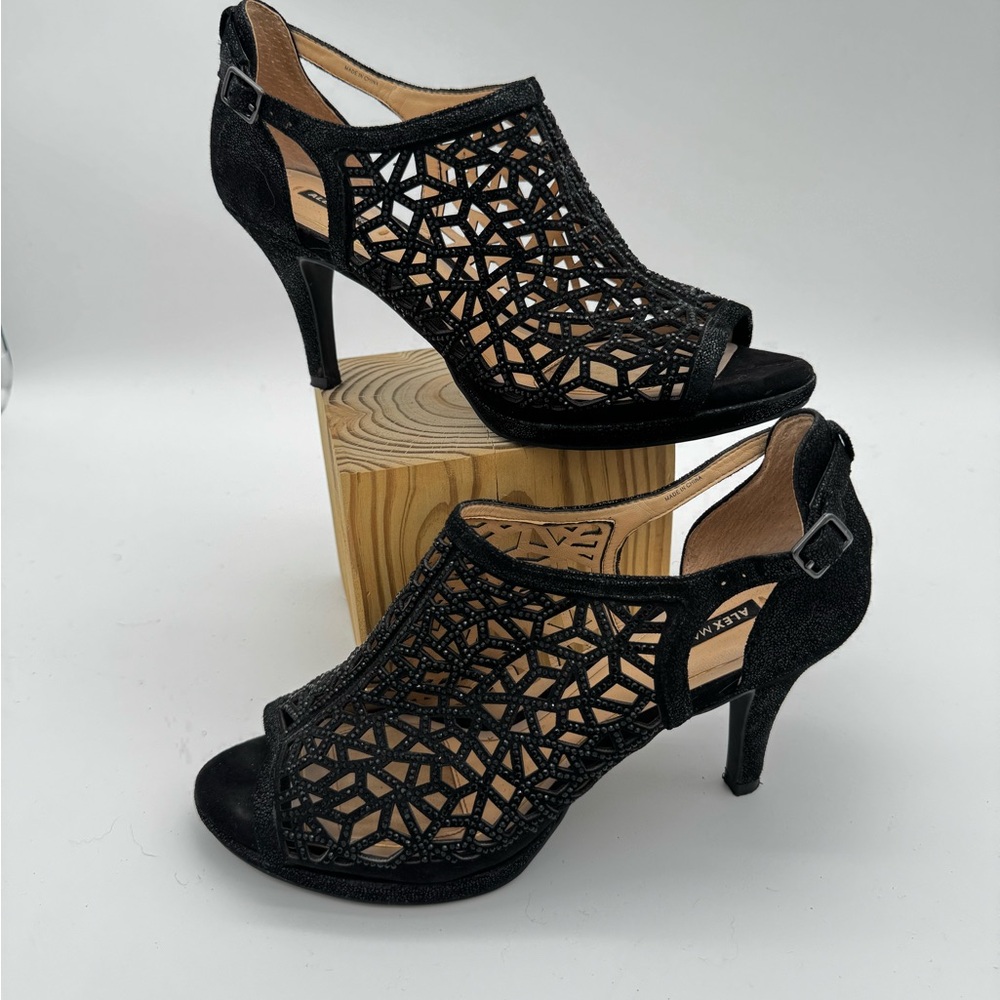 Alex Marie Black Mesh Peep-Toe Heels